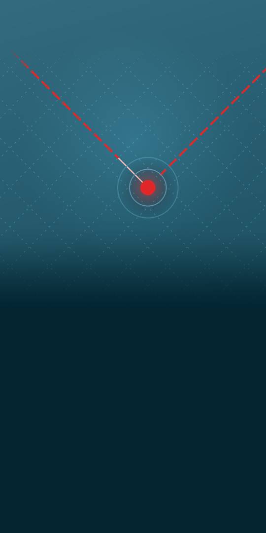 A dashed red polymer thread stitched through a teal lattice, ending in a red knot
